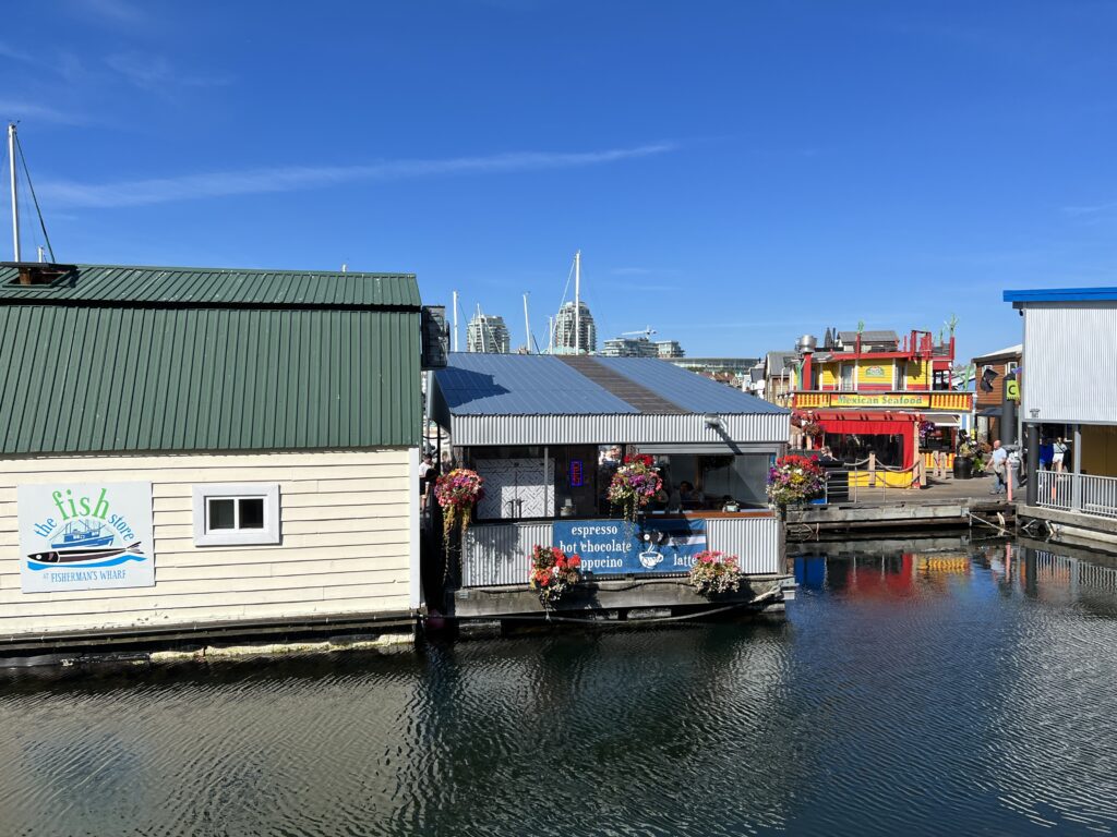 Colourful houses in Fisherman's Wharf water community in Victoria